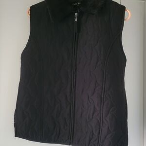 Carol Rose Quilted Sweater Vest Fur Collar Medium